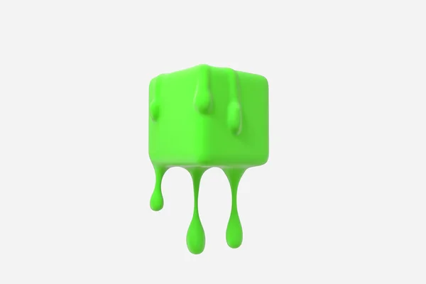 Cube de fusion vert avec détails de goutte liquide, rendu 3d — Photo