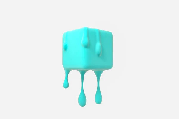 Cubo de fusión de cian con detalles de gota líquida, renderizado 3d —  Fotos de Stock