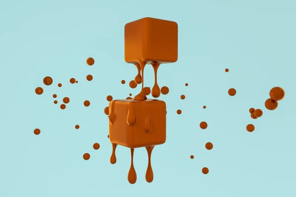 Smältande choklad kub med vätske dropp detaljer, 3D-rendering — Stockfoto