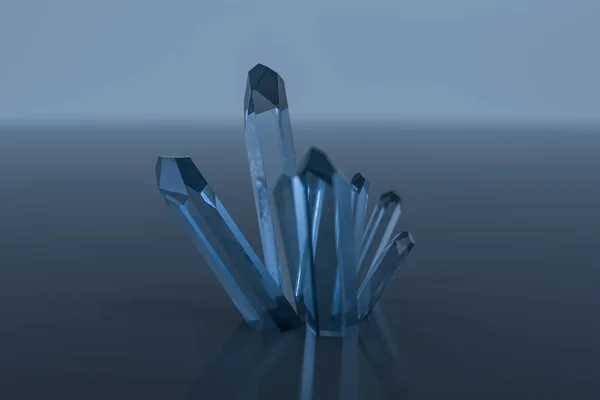 Un amas de cristal magique bleu se rassemblent, rendu 3d . — Photo