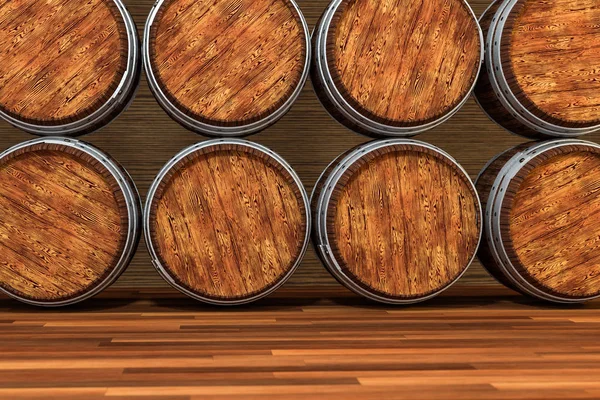 Trä vingård fat med varm färg bakgrund, 3D-rendering — Stockfoto