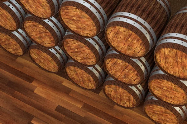 Деревянная бочка винодельни с теплым цветовым фоном, 3D рендеринг — стоковое фото