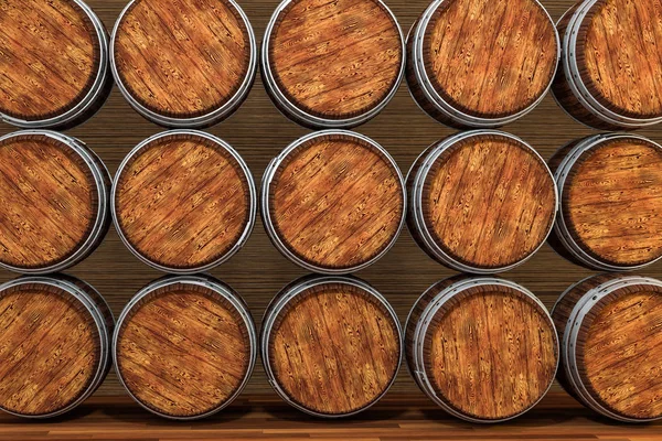 Деревянная бочка винодельни с теплым цветовым фоном, 3D рендеринг — стоковое фото