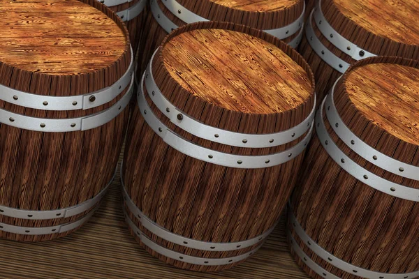 Holzfass mit warmem Farbhintergrund, 3D-Rendering — Stockfoto