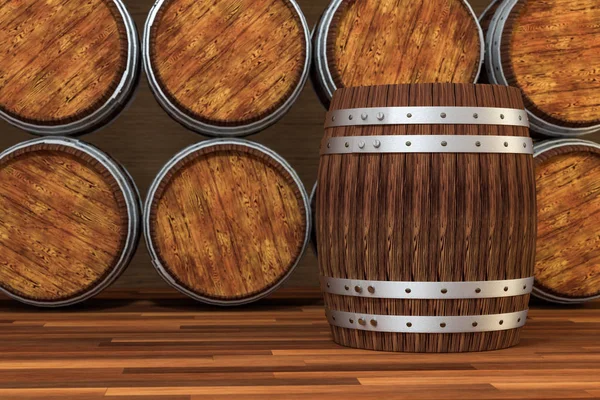 Drewniana beczka winnicy z ciepłym tłem koloru, renderowania 3d — Zdjęcie stockowe