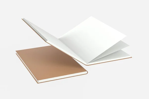Lo sfondo marrone notebook apertura vuota, rendering 3d . — Foto Stock