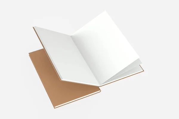 Lo sfondo marrone notebook apertura vuota, rendering 3d . — Foto Stock