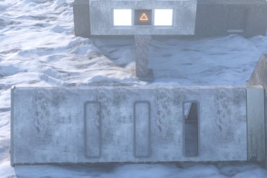 Fantezi beton tünel bina, üçgen tünel. 3B işleme.