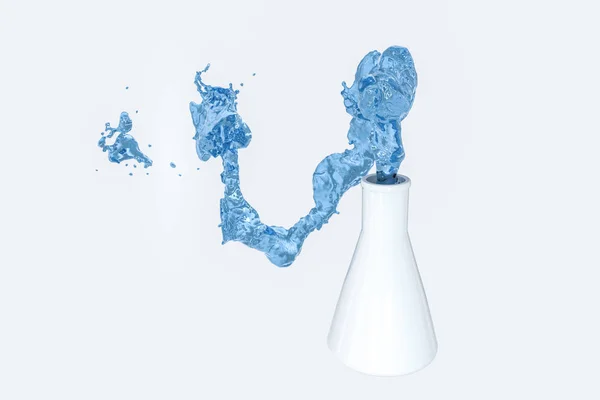 Garrafa de equipamento químico e líquido salpicante, renderização 3d — Fotografia de Stock