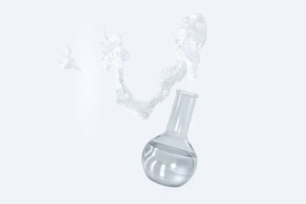 Chemical equipment bottle and splashing liquid, 3d rendering — Stock Photo, Image