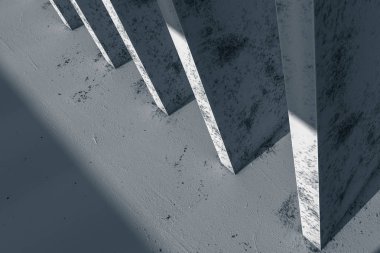 Pencereden gelen ışık ile boş kaba oda, 3d render.