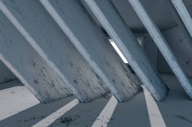 Pencereden gelen ışık ile boş kaba oda, 3d render.