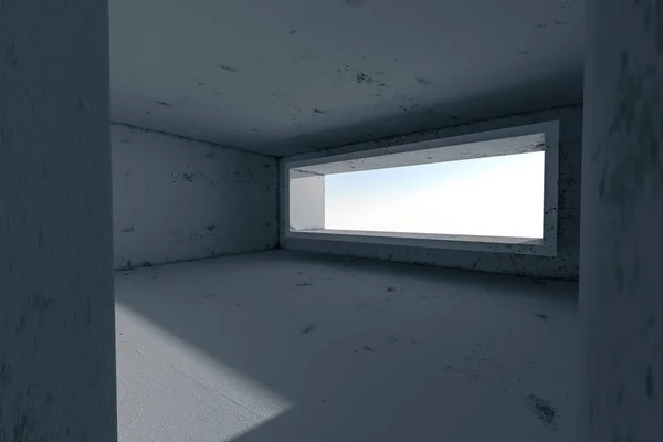 Habitación vacía y áspera con luz que entra por la ventana, representación 3d . — Foto de Stock