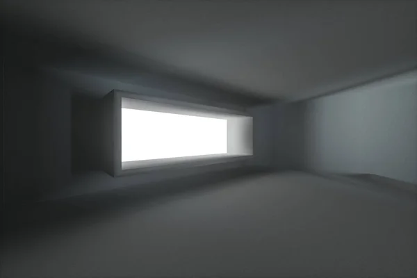 Opróżnij szorstki Pokój z światłem przychodzącym z okna, renderowanie 3D. — Zdjęcie stockowe