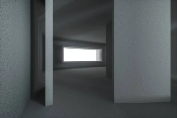 Quarto áspero vazio com luz vindo da janela, renderização 3d . — Fotografia de Stock