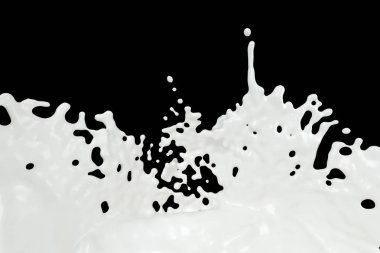 Saflık siyah arka plan, 3d render ile süt sıçraması.