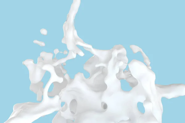 Pureza salpicadura de leche con fondo azul, 3d renderizado . —  Fotos de Stock