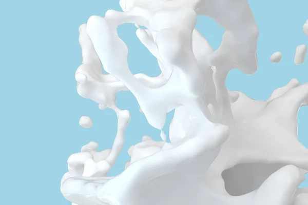 Pureza espirrando leite com fundo azul, renderização 3d . — Fotografia de Stock