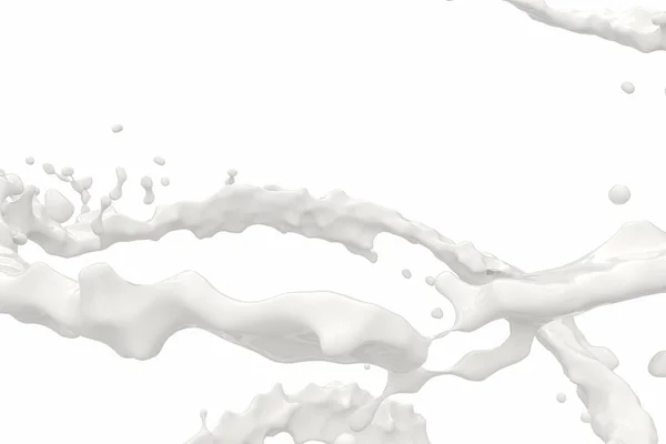 Reinheit spritzende Milch mit kreativen Formen, 3D-Rendering. — Stockfoto