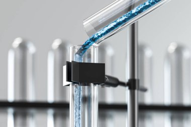 Laboratuvarda kimyasal aletler ve reaktifler, 3d render