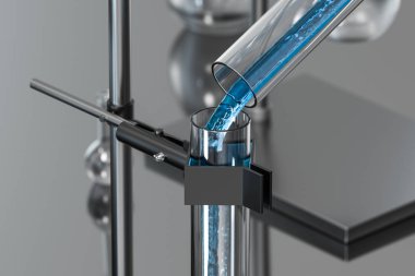 Laboratuvarda kimyasal aletler ve reaktifler, 3d render