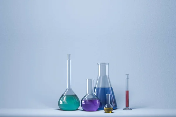 Instrumentos químicos y reactivos en el laboratorio, representación 3d —  Fotos de Stock
