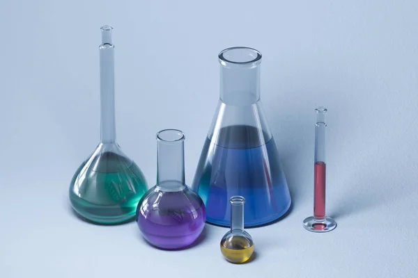Instrumentos químicos e reagentes no laboratório, renderização 3d — Fotografia de Stock