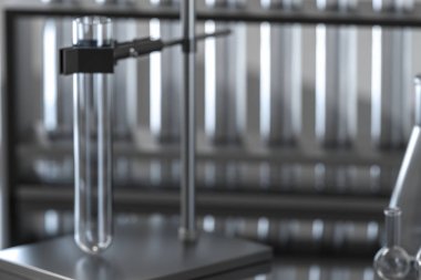 Laboratuvarda kimyasal test tüpü, 3d render.