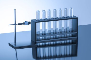 Laboratuvarda kimyasal test tüpü, 3d render.