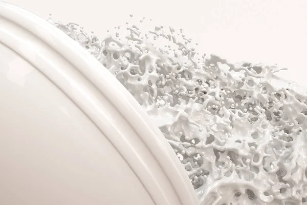 Uma tigela de leite e salpicando líquido, renderização 3d . — Fotografia de Stock
