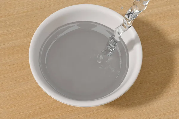Miska wody i płyn do rozpryskiwania, renderowanie 3D. — Zdjęcie stockowe