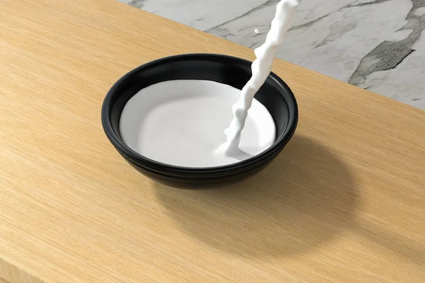 우유 한 그릇과 튀는 액체, 3D 렌더링. — 스톡 사진