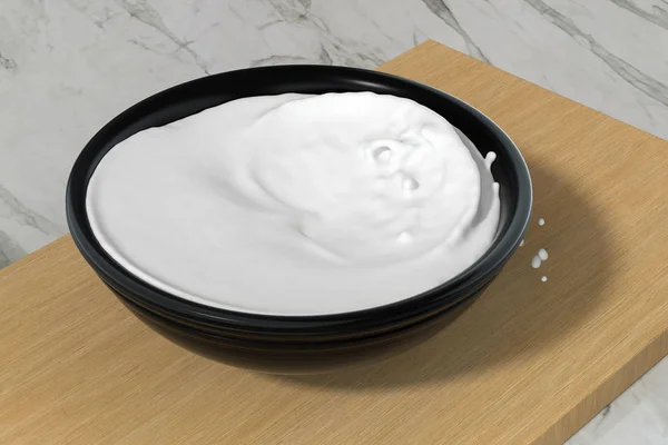 Uma tigela de leite e salpicando líquido, renderização 3d . — Fotografia de Stock