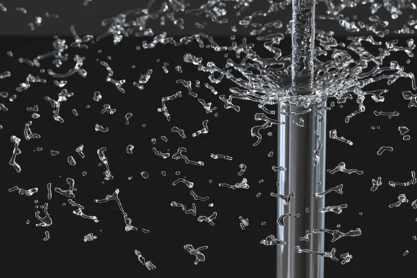 Tubo de ensayo químico y agua salpicada en el laboratorio, renderizado en 3D . — Foto de Stock