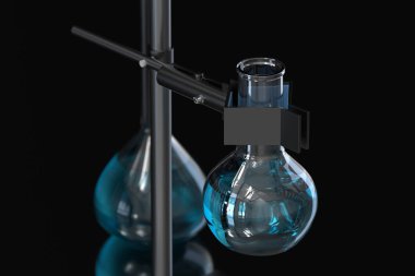 Laboratuvarda kimyasal aletler ve reaktifler, 3d render