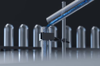 Laboratuvarda kimyasal aletler ve reaktifler, 3d render