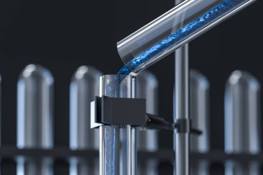 Laboratuvarda kimyasal aletler ve reaktifler, 3d render