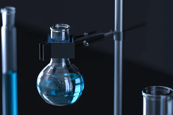 Chemische Instrumente und Reagenzien im Labor, 3D-Rendering — Stockfoto