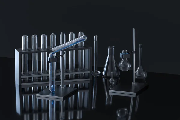 Laboratuvarda kimyasal aletler ve reaktifler, 3d render — Stok fotoğraf
