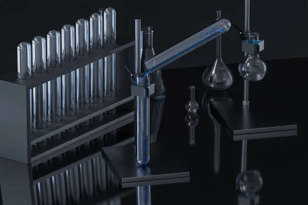Kémiai műszerek és reagensek a laborban, 3D renderelés — Stock Fotó