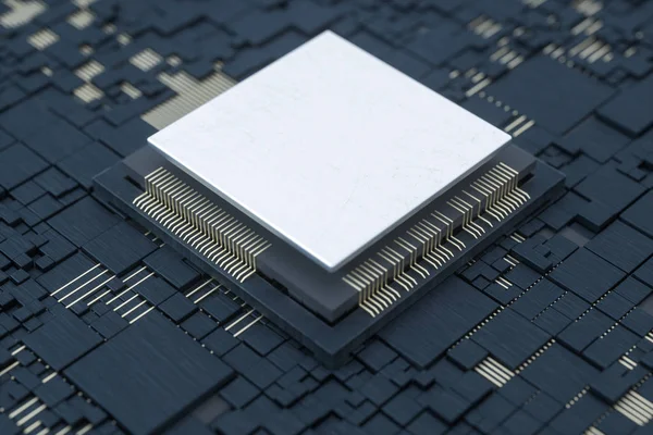 Placa de circuito e linhas eletrônicas de fundo, renderização 3d . — Fotografia de Stock