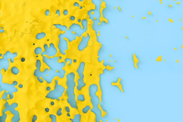 O líquido salpicante de pigmento, fundo de cor de dois tons, renderização 3d . — Fotografia de Stock