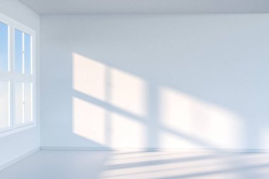 Temizlik evi ve pencereden güneş ışığı, 3d render.