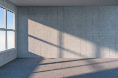 Temizlik evi ve pencereden güneş ışığı, 3d render.