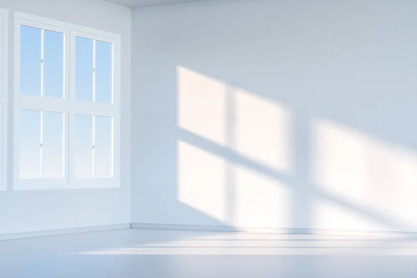 Το σπίτι καθαρισμού και ο ήλιος από το παράθυρο, 3D απόδοση. — Φωτογραφία Αρχείου