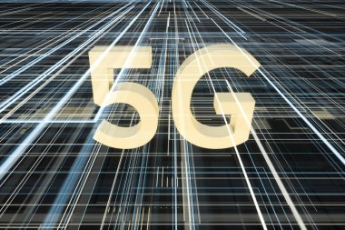 3D render, 5g yazı tipi ve devre arka plan