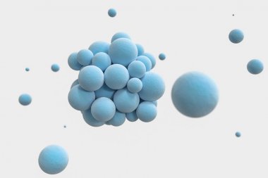 Dokulu yüzeyi olan mavi küreler, rastgele dağıtılmış, 3d işleme.