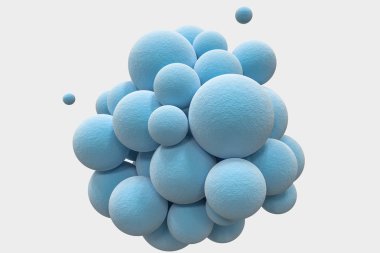 Blue spheres with the textured surface, random distributed, 3d rendering. clipart