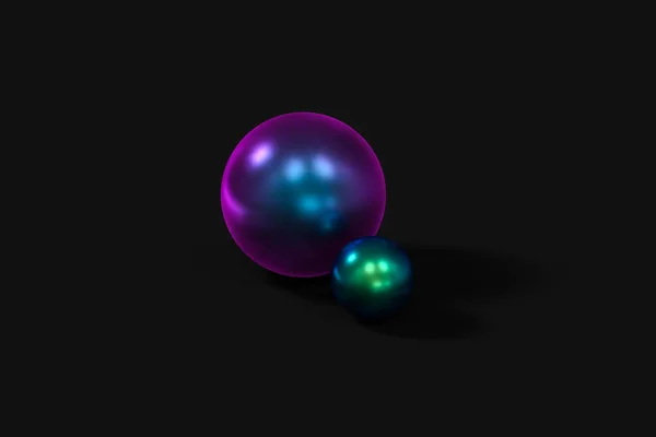 Esferas con la superficie colorida, fondo oscuro, representación 3d . —  Fotos de Stock
