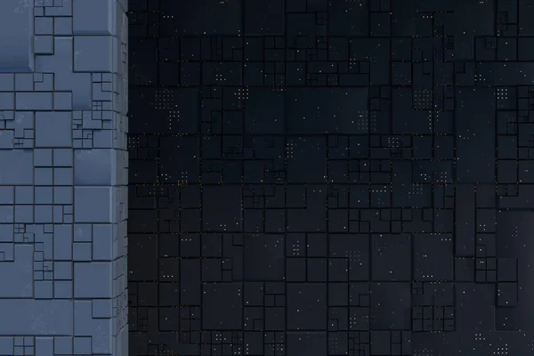 Rovine scure con parete di trama del circuito, sfondo di architettura sci-fi, rendering 3d . — Foto Stock